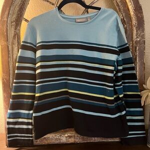 Croft and Barrow  Stylish Top Black And Teal Green Stripe   Size XL